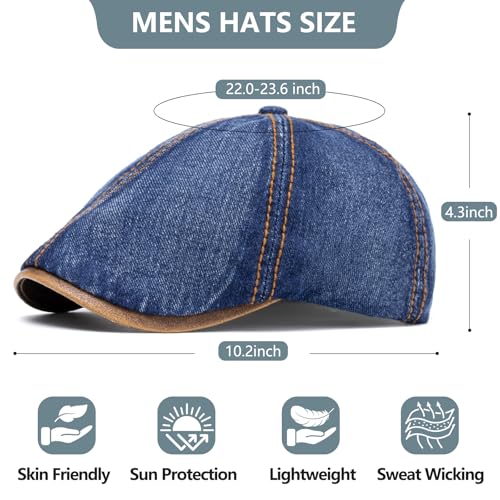 meioro Mens Denim Newsboy Hat 6 Panel Cotton Adjustable Flat Cap - color: Navy Blue