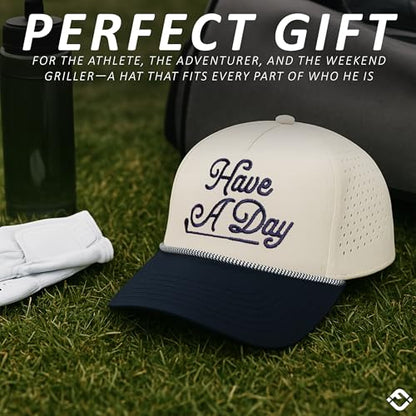 Funky Junque Golf Trucker Hat - color: Have a Day - Navy/Beige
