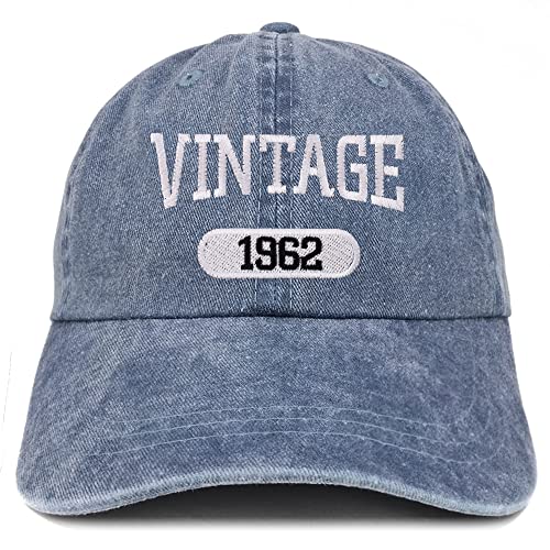 Trendy Apparel Shop Vintage 1962 Embroidered 63rd Birthday Soft Crown Washed Cotton Cap - color: Navy