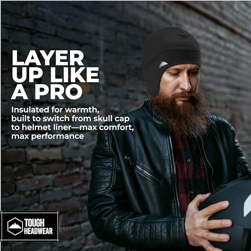 Tough Headwear Thermal Skull Cap - Moisture-Wicking Running Beanie - Snug Fit Ski Helmet Liner - Lightweight Cycling Cap - color: Black (2 Pieces) & Gray (1 Piece)