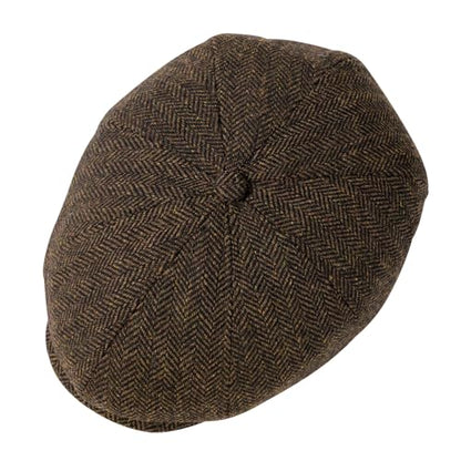 VOBOOM Men Wool Blend 8 Panel Newsboy Cap Tweed Hat - color: Herringbone Coffee