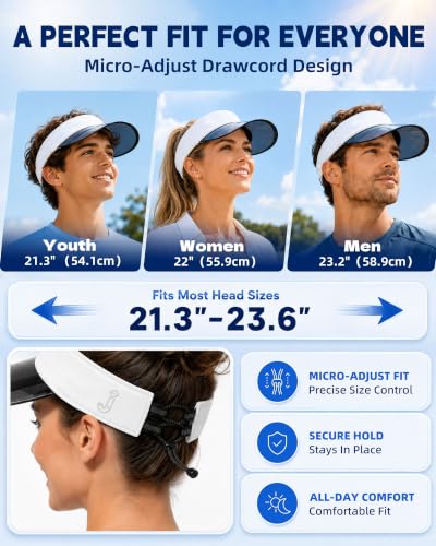 Transparent Sun Visor Hat for Women Men - UPF 50+ Clear Brim Adjustable Drawstring for Golf Tennis Pickleball - color: White