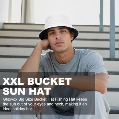 Oversize XXL Bucket Hat, Reversible Cotton Fisherman Hats, Unisex Double Side Wear Bucket Sun Hats with Chin Strap - color: Black-white, size: Large