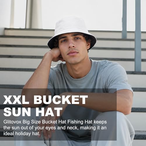 Oversize XXL Bucket Hat, Reversible Cotton Fisherman Hats, Unisex Double Side Wear Bucket Sun Hats with Chin Strap - color: Black-white, size: X-Large