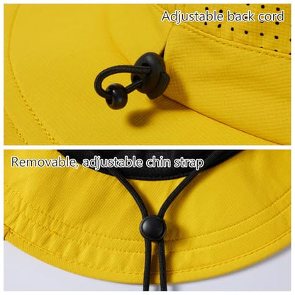 UPF 50+ Bucket Sun Hat with Laser Perforated Mesh Cooling Adjustable Breathable Lightweight for Outdoor Men Women - color: Yellow