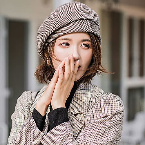 Women Winter Classic Beret Hat Newsboy Cap Painter Hats Houndstooth Beret Hats - color: Py06 Coffee