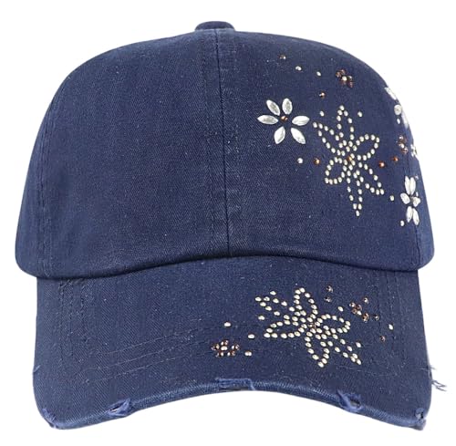 Vintage Distressed Washed Cotton Adjustable Baseball Cap Dad Hat - color: Navy-b