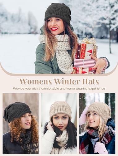 Senker Fashion 2 Pack Winter Beanie Hats for Women, Womens Slouchy Beanies - color: Beige Dark Grey