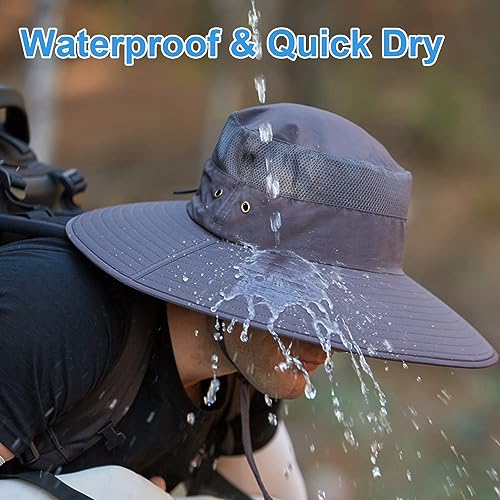 HUAMULAN Men Women 6" Wide Brim Sun Hat Summer Fishing Hats UV Protection - color: Bg9020-kaqi