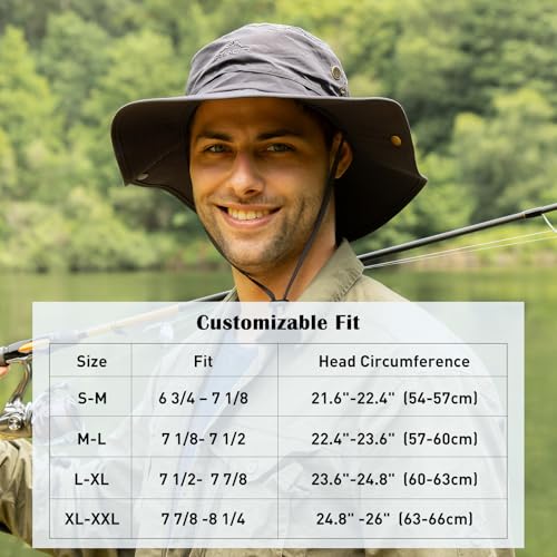 Comhats Waterproof UPF 50+ Wide Brim Sun Hat for Men Big Heads Oversized - color: 000702_black, size: Medium-Large