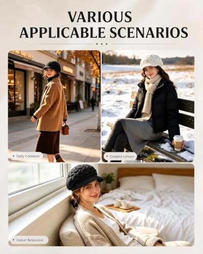 YSense 2 Pack Womens Winter Hats Warm Knit Beanie with Visor - color: Black Beige