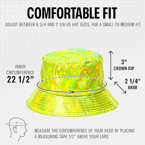 Rave Bucket Hat for Women & Men - Cute Bucket Hats - Festival Hat Adjustable 50+ SPF Protection Rave Accessories - color: Holographic Green