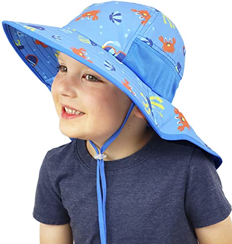 icolor Kids Sun Hat UPF50+ Sun Protection Bucket Hat Toddler Summer Beach Play Hats with Neck Flap for Girl Boy Ages 3~10 - color: Cute Crab