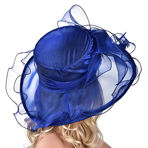 Lawliet Womens Flower Wedding Occasion Wide Brim Church Dress Sun Hat A341 - color: Royal Blue, size: One Size