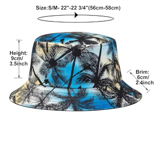 Quanhaigou Unisex Sun Hats, Fashion Beach Bucket Hat for Men Women,Summer Outdoor Boonie Cap Breathable Packable - color: Palm Tree