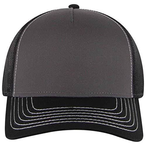 The Vintage Year Plain Cotton Structured Mesh Adjustable Trucker Sports Baseball Cap - color: Black/Charcoal Gray/Black