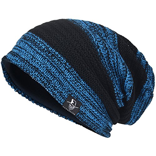 VECRY Mens Slouchy Beanie Knit Skull Cap Long Baggy Hip-hop Winter Summer Hat B305 - color: Retro-black&blue, size: Large