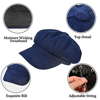 Women’s Newsboy Cap Wool Blend Retro Solid Color Girls Fashion Gatsby Cabbie Visor Beret Hat - color: Navy