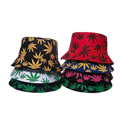 Punk Black Green Red Leaf Weed Fisherman Caps Bucket Hats Hip Hop Gorro Outdoor Men - color: Navy Green
