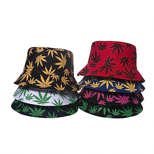 Punk Black Green Red Leaf Weed Fisherman Caps Bucket Hats Hip Hop Gorro Outdoor Men - color: Black Rainbow