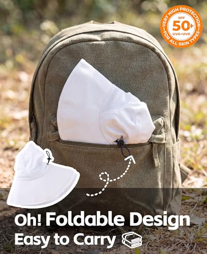 Home Prefer UPF50+ Mens Sun Hat Wide Brim Fishing Hat for Men UV Protection Womens Beach Bucket Hat for Golf Hiking Gardening - color: White