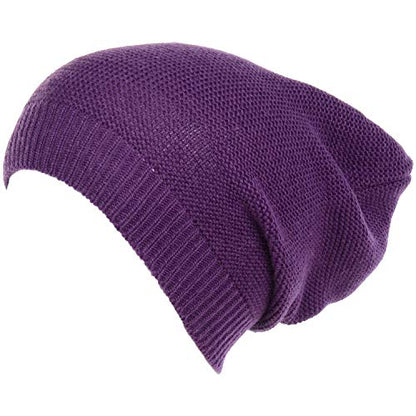 an Unisex Striped Knit Slouchy Beanie Hat Lightweight Soft Fashion Cap - color: 5104-purple