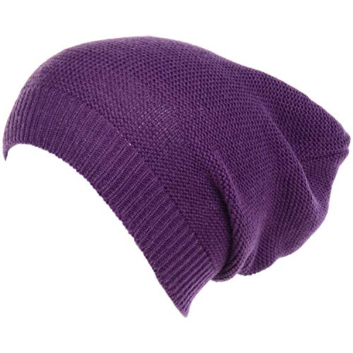 an Unisex Striped Knit Slouchy Beanie Hat Lightweight Soft Fashion Cap - color: 5104-purple