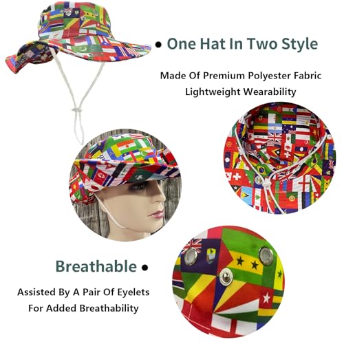 Funny Sun Hat for Men Women Wide Brim Bucket Hat Hiking Boonie Hat Summer Beach Fishing Caps - color: Worlds Flag