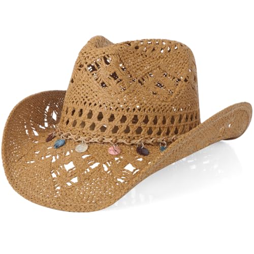 WQWOVRVO Cowboy Hat,Cowgirl Hat,Cowboy Hats for Women/Mens/Straw Wide with Shapeable Brim Cowboy Hat for Womens/White/Black. - color: Beige+white2