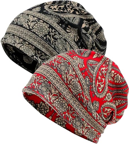 XYIYI Womens Chemo Headwear Hats Cotton Slouchy Beanie Cap Scarf - color: 2pcs Black Red