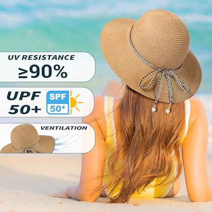 Sun Hats for Women, UPF 50+ Sun Protection, Beach Hat with Wide Brim - color: Khaki-b
