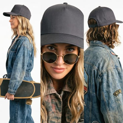 Daxton Men Original Trucker Hat Cotton Twill with Adjustable Snapback 5 Panel A-Frame Cap - color: 2 Pack - All Black, Dark Gray