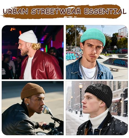 Wool Fisherman Beanies for Men Knit Fall Winter Beanie Hat Skull Cap - color: Icy Bright Blue