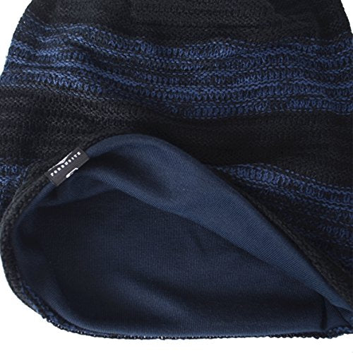 VECRY Mens Slouchy Beanie Knit Skull Cap Long Baggy Hip-hop Winter Summer Hat B305 - color: Retro-black&navy, size: Large