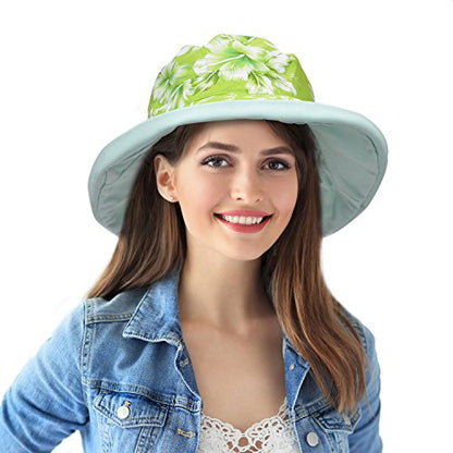 Women's Wide Brim Sun Protection Hats with Flap Neck Cover for Traveling Hiking Safari Boating Driving Gardening - color: Hawaii Green