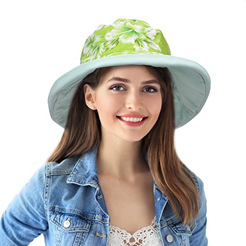 Women's Wide Brim Sun Protection Hats with Flap Neck Cover for Traveling Hiking Safari Boating Driving Gardening - color: Hawaii Green