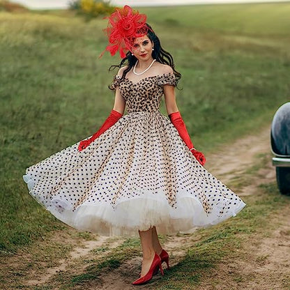 Yaomiao 5 Pcs 1920s Tea Party Accessories Fascinator Hat Gloves - color: Red