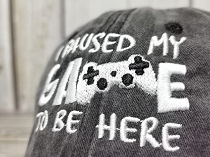 Embroidered Baseball Caps for Men and Women - color: I Paused My Game to Be Here (Washed Black)
