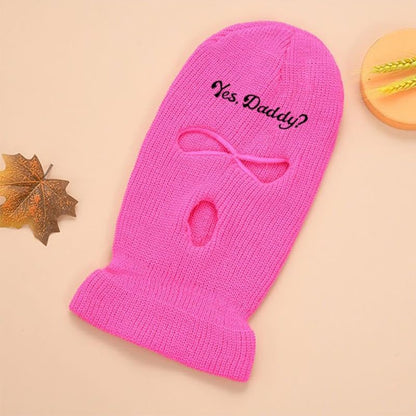 3 Hole Ski Mask, Winter Full Face Cover Knit Beanie for Women,Yes Daddy Balaclava - color: White