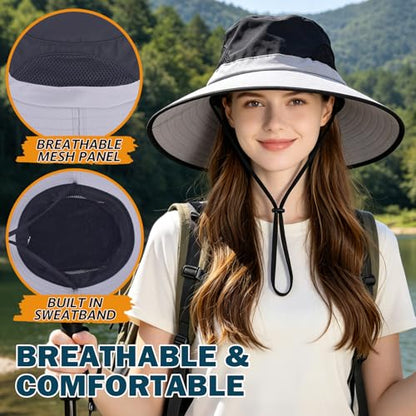 Wide Brim Sun Bucket Hat, Waterproof Boonie Hat for Men & Women - color: 02 Light Grey+black