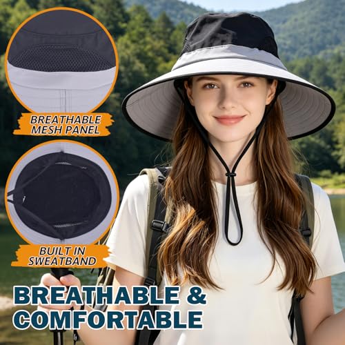 Wide Brim Sun Bucket Hat, Waterproof Boonie Hat for Men & Women - color: 02 Light Grey+black