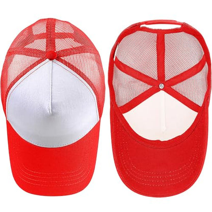 Falari 5-Panel Mesh Baseball Cap, Trucker Hat, Structured Plain Design, Cotton, Adjustable Size - color: 1pk Red
