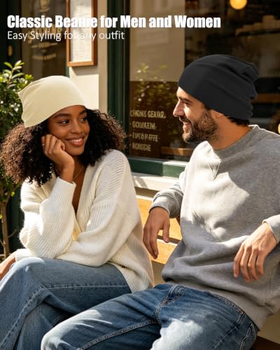 vidsel 100% Cotton Slouchy Beanie for Women Men, Thin Beanies Winter Hat - color: Beige