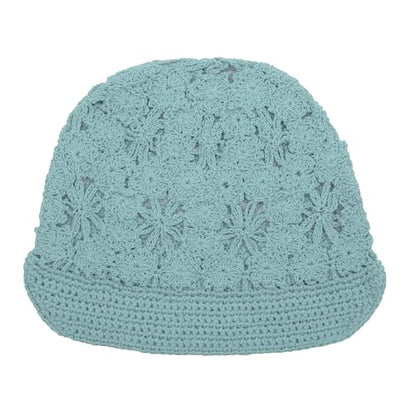 ZLYC Women Summer Slouchy Crochet Hat Handmade Cutout Skull Cap with Visor - color: Plain Light Blue, size: One Size