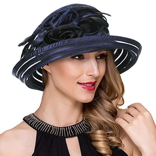 Ruphedy Women Derby Church Dress Bucket Hat Fascinators Tea Party Wedding Hat - color: S027-navy
