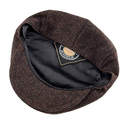 VOBOOM Men's Herringbone Flat Ivy Newsboy Hat Wool Blend Gatsby Cabbie Cap - color: Coffee, size: 7 1/8