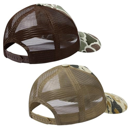 Suede Curved Brim Trucker Cap Adjustable Snapback Hat Mesh Back Breathable for Men Women 2 Pack SH03 - color: Pack of 2, Color Block Camo & Mountain Camo