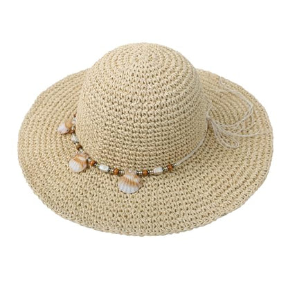 Womens Foldable Straw Sun Hat Summer Wide Brim Crochet Bucket Hats UPF 50+ Travel Beach Fedora Fisherman Cap Sombrero Hat - color: Beige