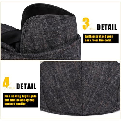Sumolux Mens Newsboy Cap Winter Beret Hat Cabbie Flat Cap - color: B Grey