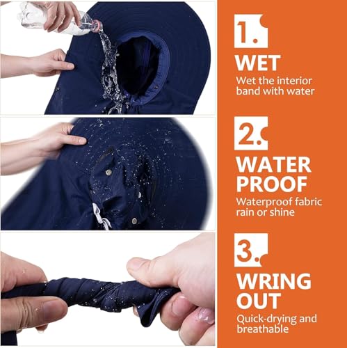 Mens Women Fishing Hat UPF 50+ Wide Brim Sun Hat with Face Cover & Neck Flap - color: Navy